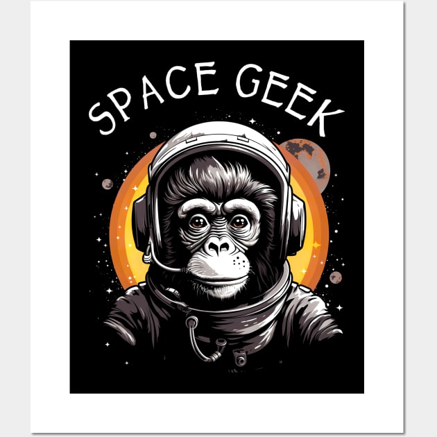 Vintage Space Geek Monkey Ape Chimp Astronaut Wall Art by ShirtFace